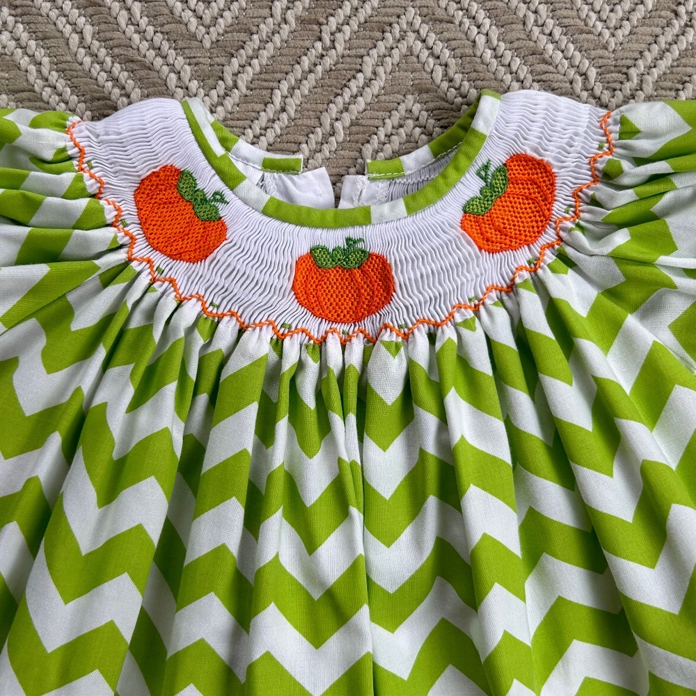 ๐ Smocked Chevron Pumpkin Dress ๐ - Picture 2 of 7